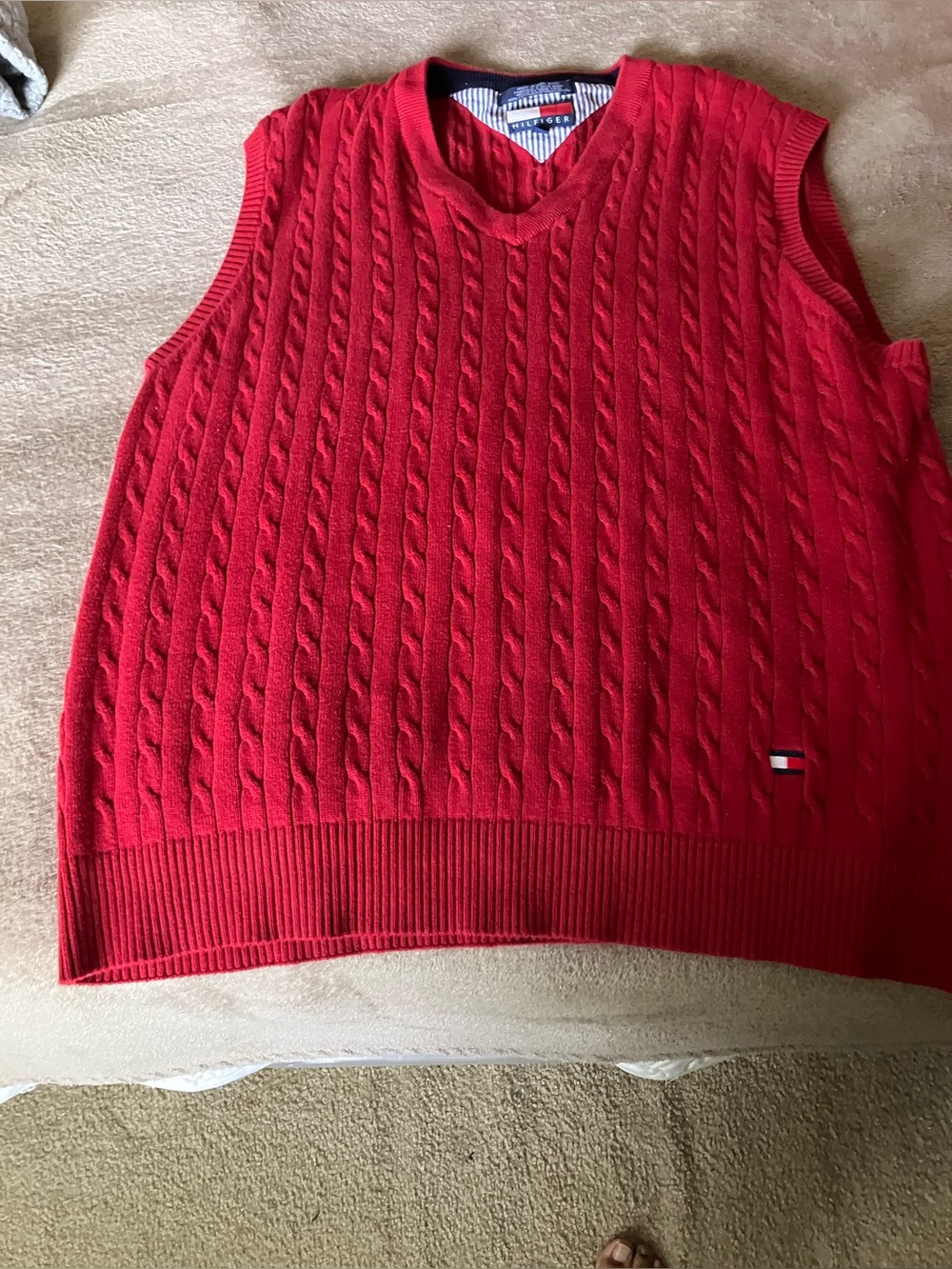 Tommy Hilfiger Bright Red Cable Knit V-Neck Sweater Vest